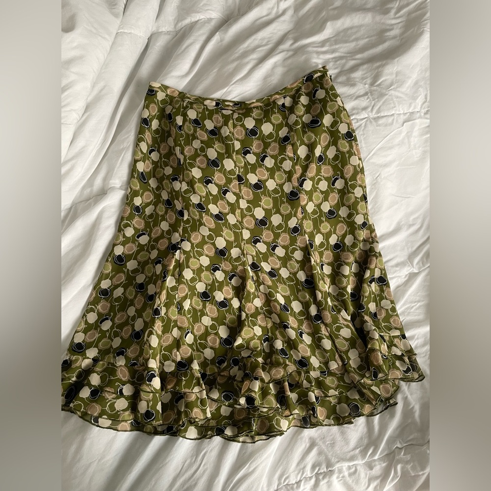 Loft green floral y2K ruffle skirt